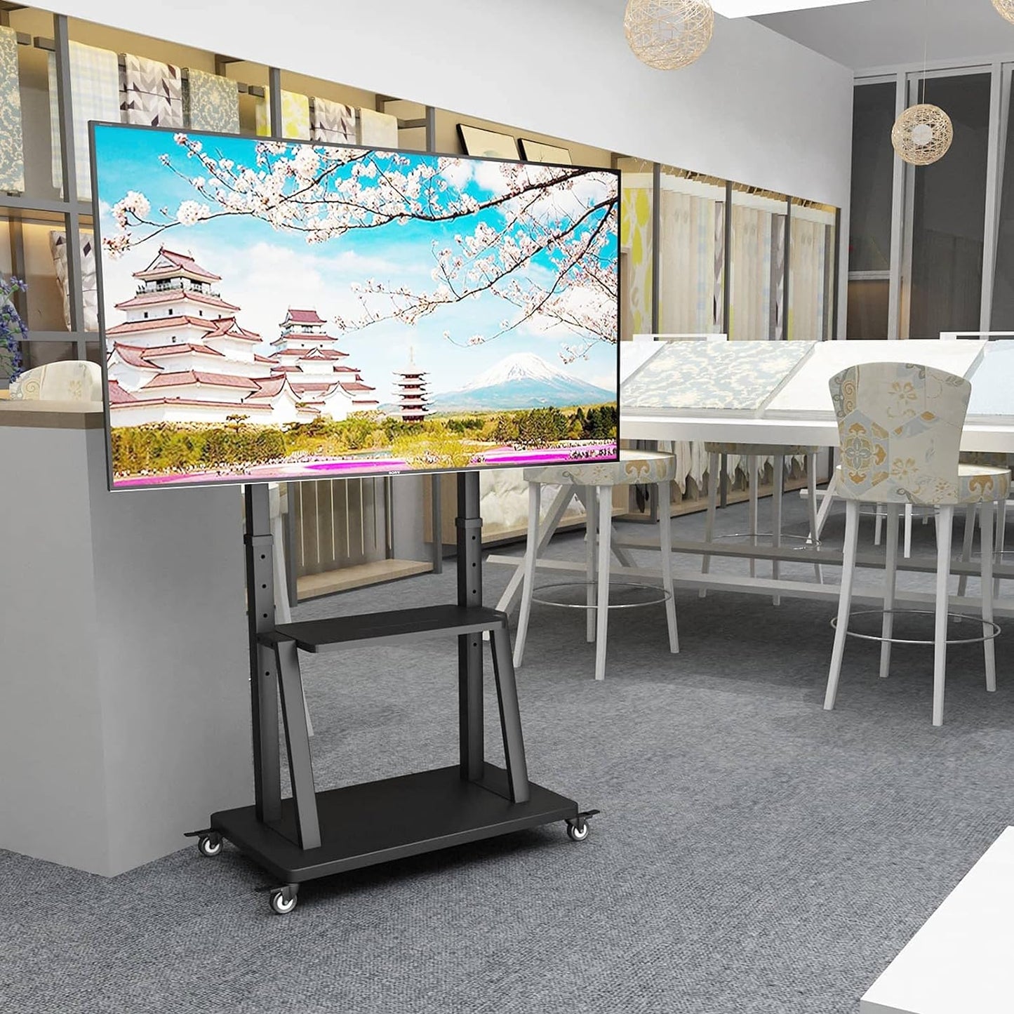 WHESWELL テレビスタンド tvスタンド 32~100インチ対応 キャスター ハイタイプ 液晶TVスタンド 移動式 高さ調節可能 耐荷重80KG 棚板付き 簡単な組み立て 省スペース 業務用スタンド 会議室用 家用 展示用