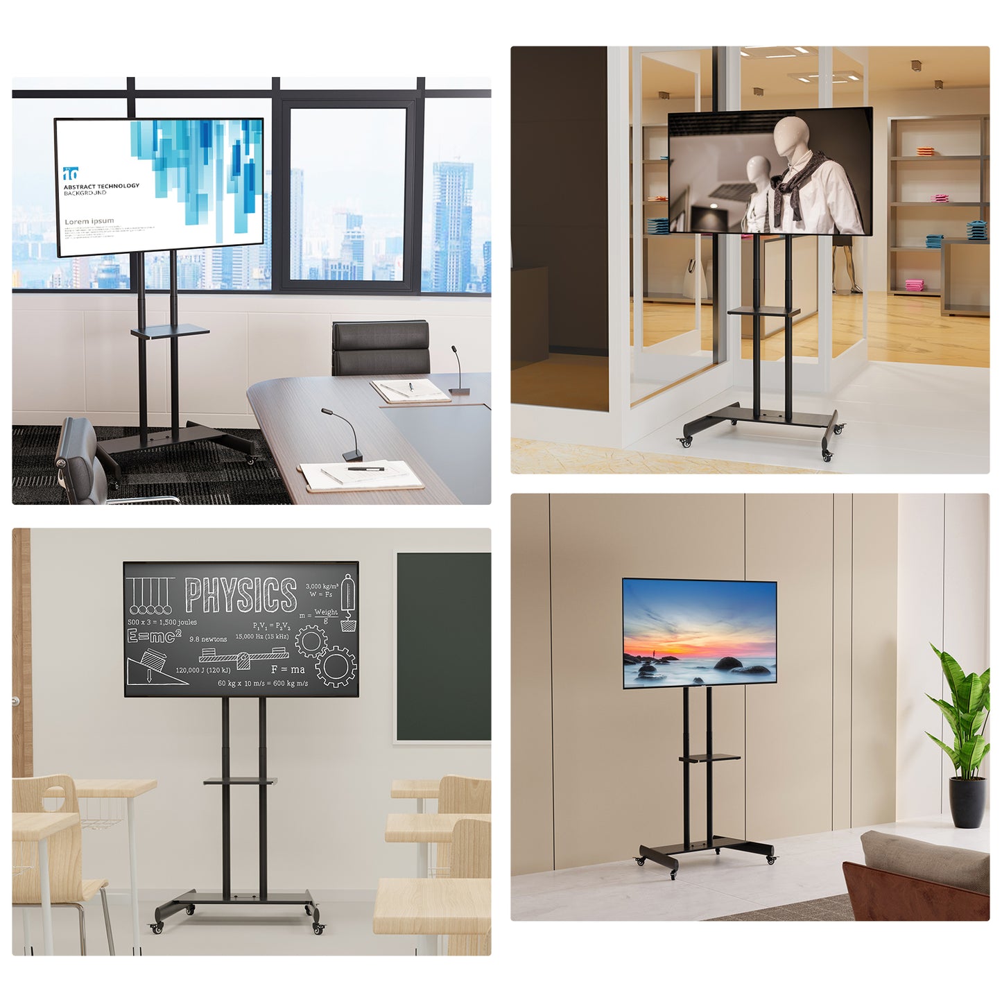 WHESWELL テレビスタンド tvスタンド ハイタイプ 移動式32~75インチ 液晶TVスタンド キャスター付き 棚板付き 高さ調節可能 耐荷重50kg家用 会社用 展示用 日本語組立て説明書付き 黒