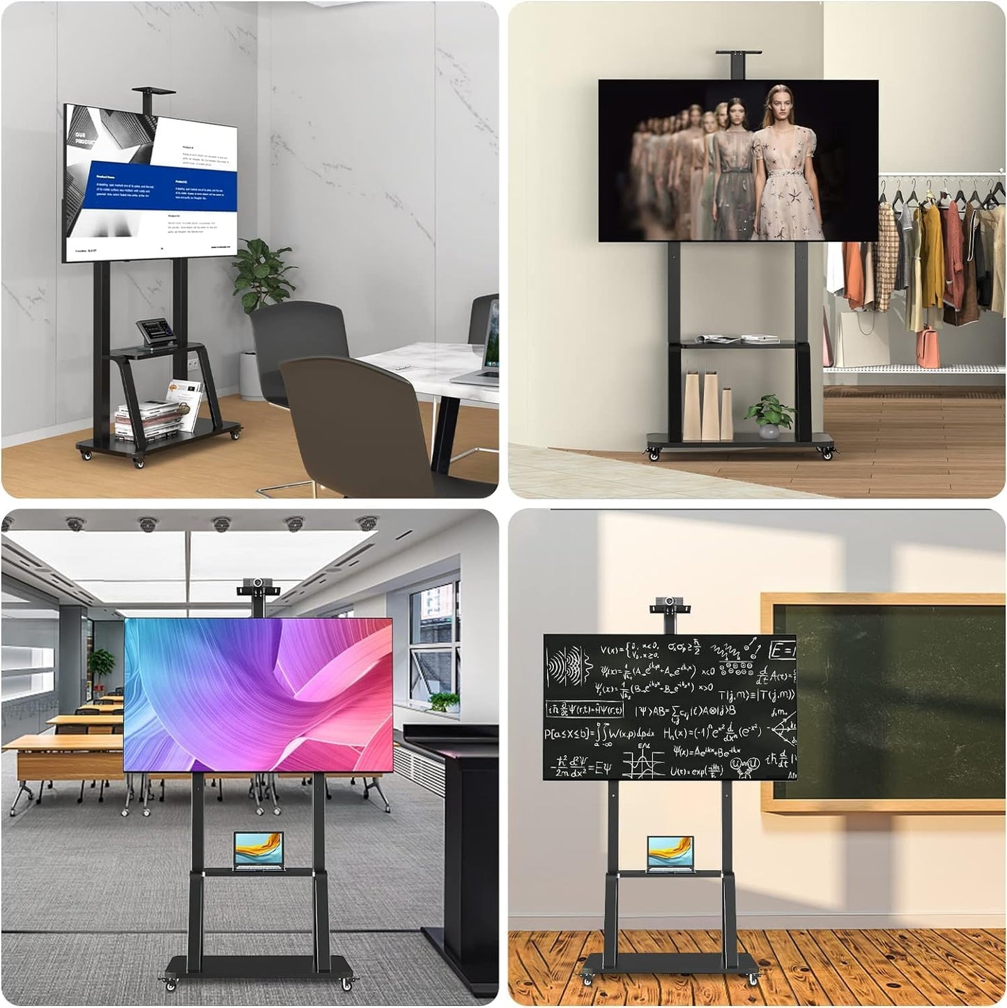 WHESWELL テレビスタンド 50~120インチ対応 移動式 壁寄せテレビスタンド ハイタイプ tvスタンド キャスター付き テレビ台 高さ調節可能 耐荷重100kg 棚板付き 簡単な組み立て 省スペース 会議用 家用 業務用 展示用